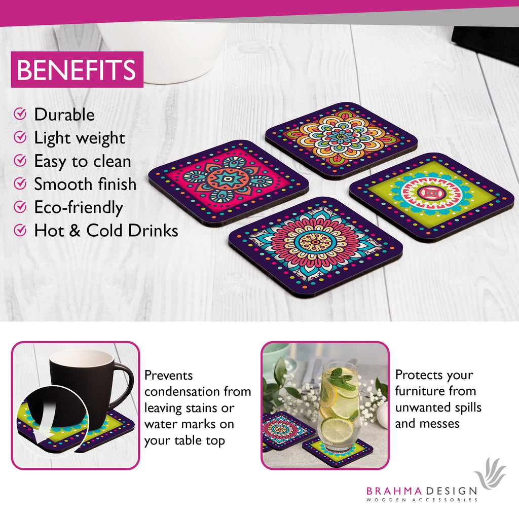 Laminated Mandala Big Coaster, Set of 4