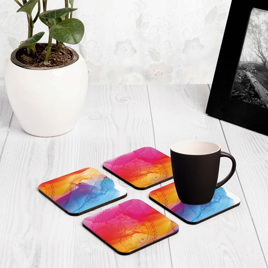 Multi Watercolour 4 piece Coaster Set 3.75" x 3.75"