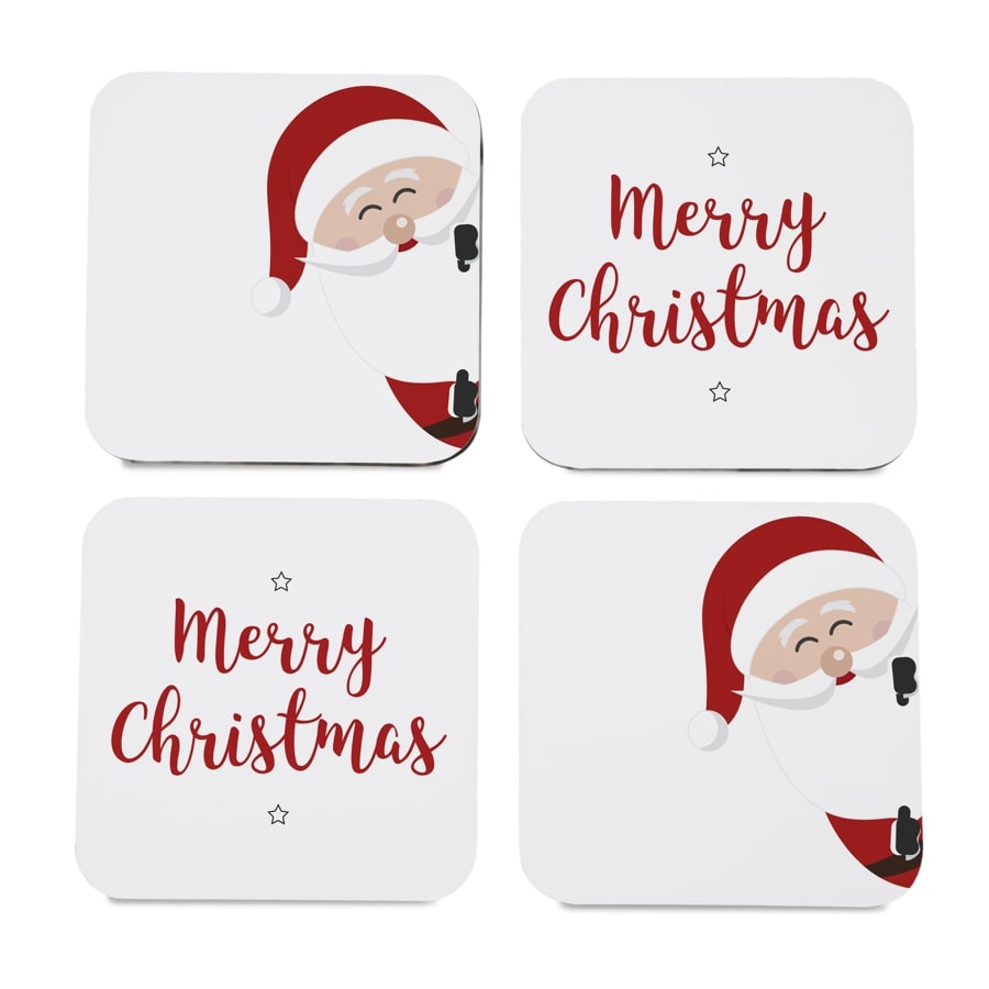 Xmas Santa 4 piece Coaster Set 3.75" x 3.75"