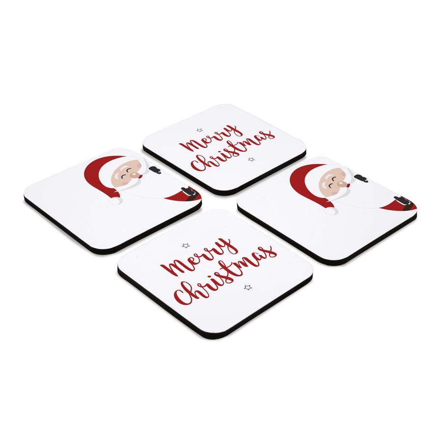 Xmas Santa 4 piece Coaster Set 3.75" x 3.75"