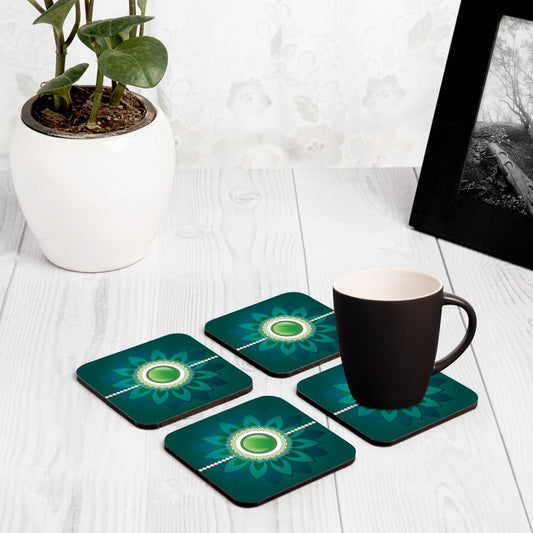 Rakhi Pearls Green 4 piece Coaster Set 3.75" x 3.75"