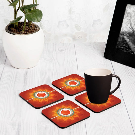 Rakhi Pearls Orange  4 piece Coaster Set 3.75" x 3.75"