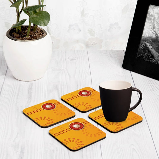 Yellow Raksha 4 piece Coaster Set 3.75" x 3.75"