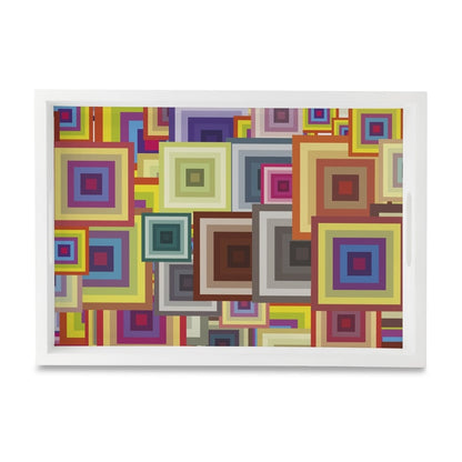 Colourful Squares Serving Tray with Cutout Handles (Wood) 10" x 14"