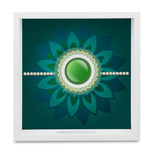 Rakhi Pearls Green Serving Tray with Cutout Handles (Wood) 9" x 9"