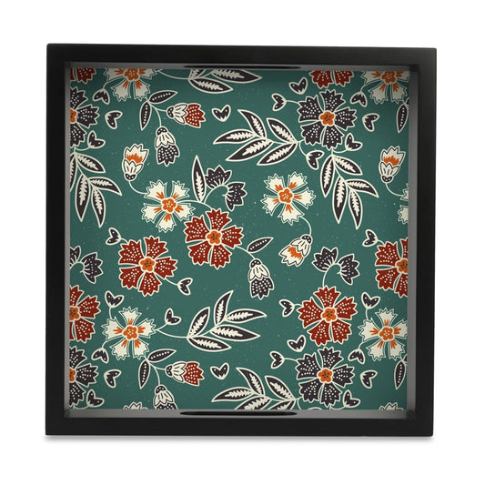 Emerald Batik Serving Tray with Cutout Handles (Wood) 9" x 9"