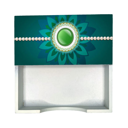 Rakhi Pearls Green Tissue Holder 6" x 6" x 1.5" Ht. - Design Image